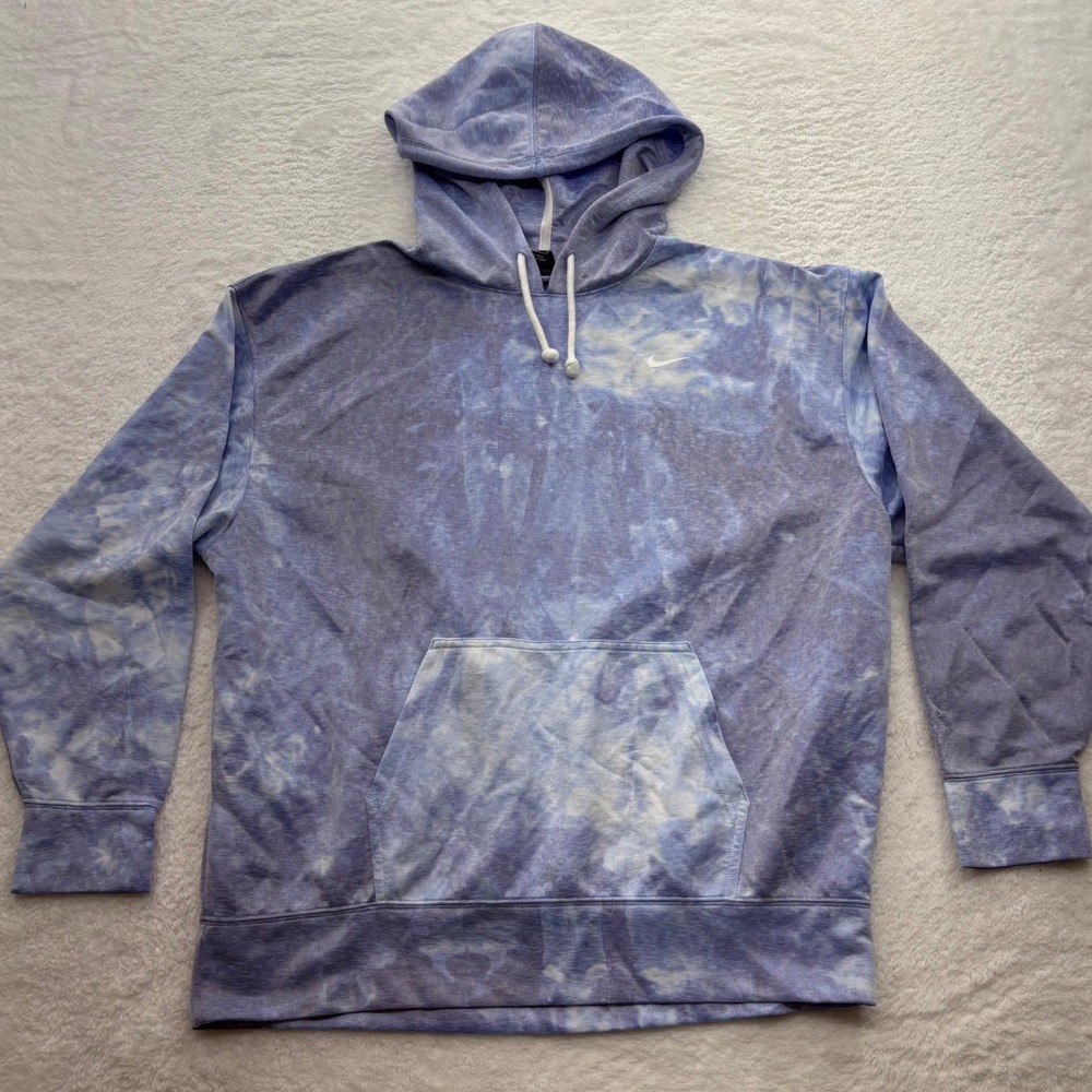 Nike Dri-FIT Hoodie Blue White Tie Dye Pullover Mens Medium Swoosh RN56323